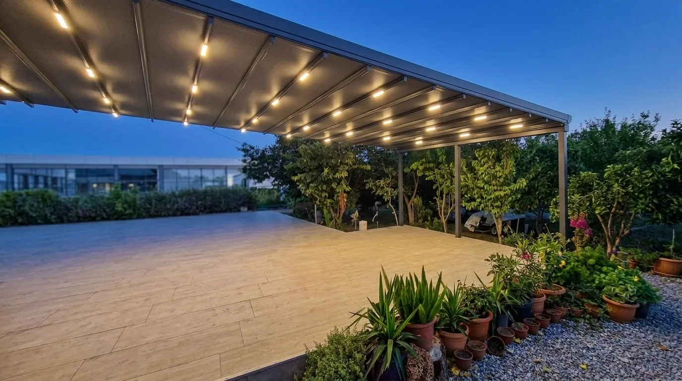 Bahçede pergola tente uygulaması, proje görünümü 2